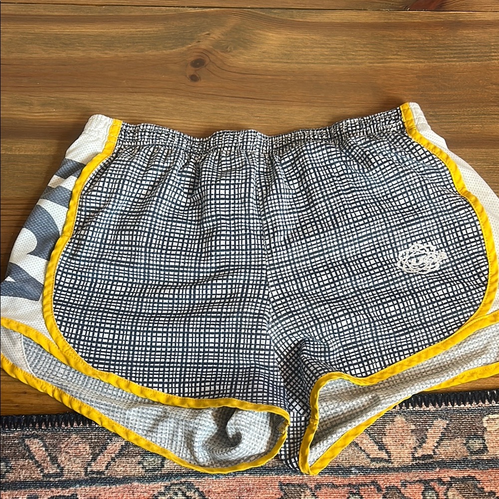 Black & White Grid Running Shorts with Yellow Trim